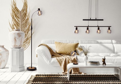 4 pendant lamp "fumoso", pendant lamp height adjustable made of metal and smoke glass in black, with E14 socket, for dining room, living room, hallway or office, 78 x 10 cm