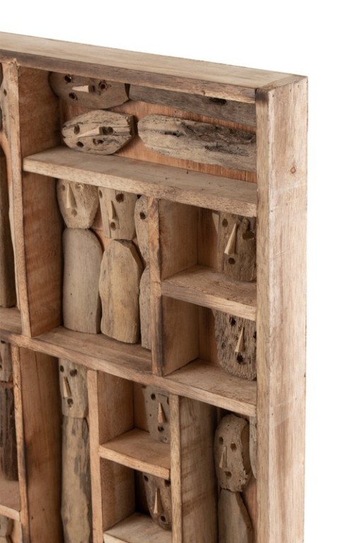 J-Line Wall Decoration Family Masks Boxes Recycled Wood Natural Large