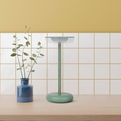 Cordless tablet light "Pasi" for outside and inside, made of metal and plastic in MINT, dimmable, with touch and memory function, approx. 26 cm high