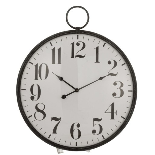 J-Line klok Rond Bol - glas/metaal - zwart - Ø 13 cm