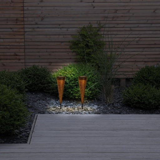 2er-Set LED Solarleuchte "PAULA" , für Außen, Erdspieß aus Metall und Kunststoff in Braun, mit integrierter LED