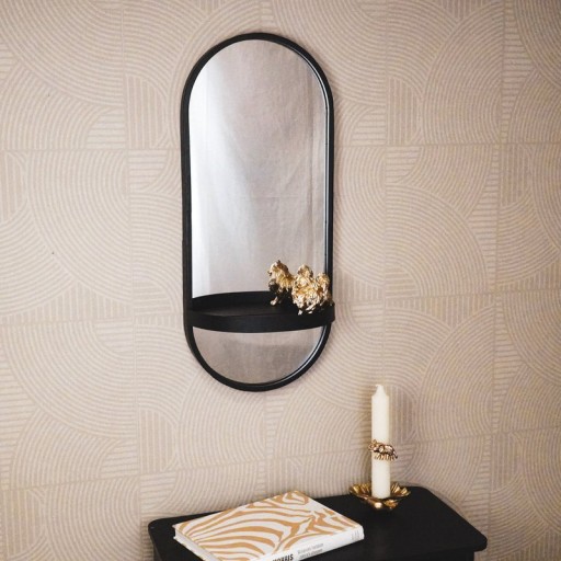 Mirror - Metal - Black - with shelf - 30x15x70cm