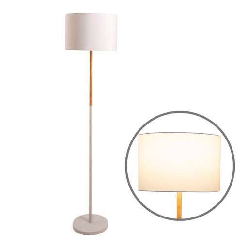Textile standing lamp "Tessile", floor lamp made of metal, rubber tree and fabric in white and nature, E27 socket, standing lamp 126 cm high