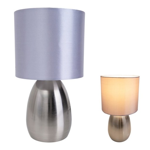 Tischleuchte "AURUM" 33 cm hoch in stahl-blank/grau, aus Metall und Textil, mit E14-Fassung, Beleuchtung für Esszimmer, Wohnzimmer, Diele oder Büro