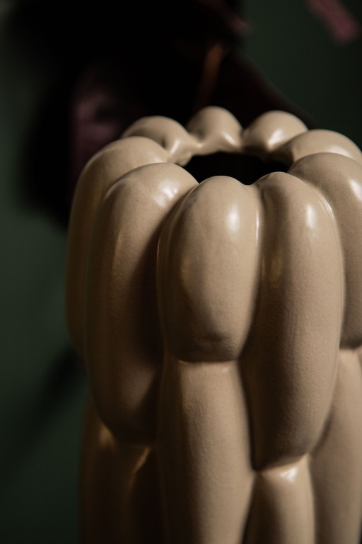 Seanis Grey Round Ceramic Vase Block Pattern S