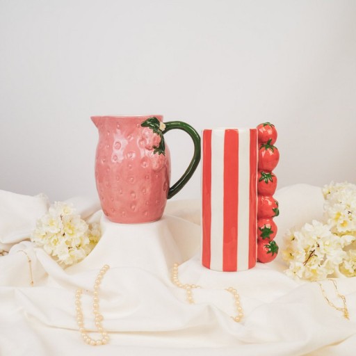 Vase - Strawberry - Dolomite -Red/ White-12x12x21cm