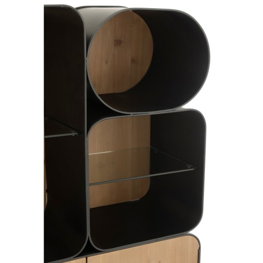 J-Line rek Wood And Metal Shelves - dennenhout - zwart/lichtbeige