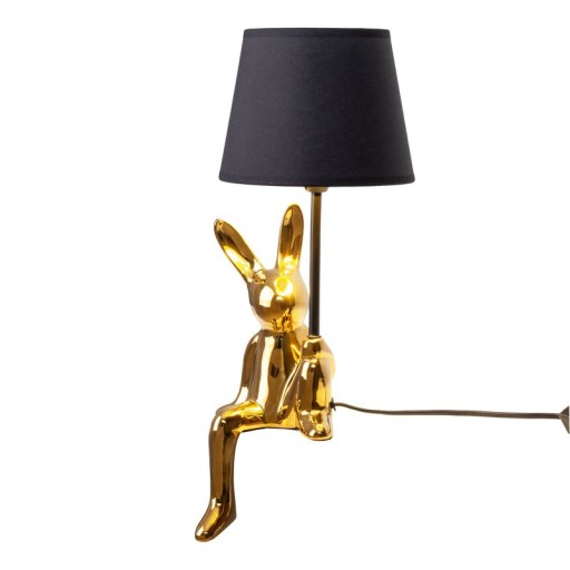 Table lamp "Helge" Ø 18 cm, height approx. 45 cm, made of ceramic in black and gold, black text blades