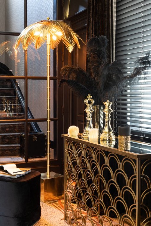 J-Line Lamp Standing Coconut Leaves - metal - gold