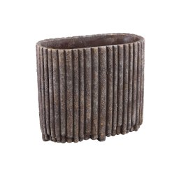 Morganne Brown Oval Cement Pot Ribbed Lines L
