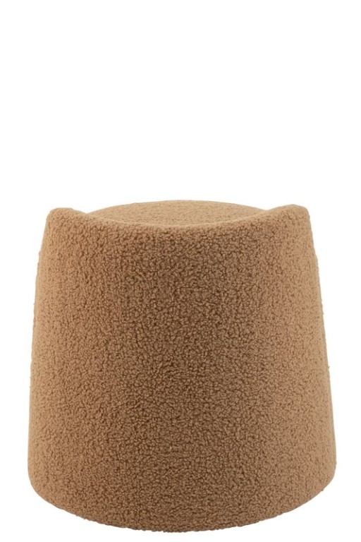 J-Line Poef Teddy Round+Rugleuing Bouclé Camel