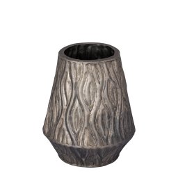 Deandra Silver Aluminium Pot | Ronde Lage Bloempot met Golvend Patroon | Medium 24x28 cm - Product afbeelding