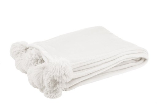 J-Line Plaid Pompom - polyester - wit - 170 x 130 cm