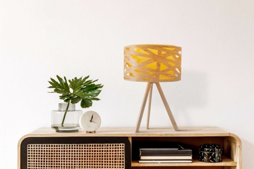 Table lamp "Finja" made of natural-colored plastic/Holzimitation, with E27 version Lighting for living room, dining room or office, 55 cm high