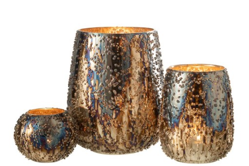 J-Line lantern Lise - glass - brown/gold - large