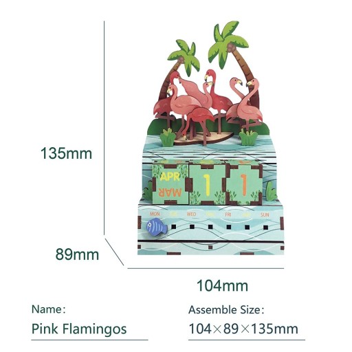 DIY Houten Puzzel Kalender, Pink Flamingos, Tone-Cheer, TQ001, 10,4x8,9x13,5cm