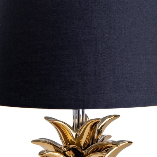 Ceramic table lamp "pineapple", table lamp made of ceramic with gold-colored glaze and black fabric screen, with E14 socket, for dining room, living room, hallway or office, table lamp 45 cm high