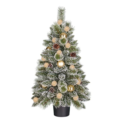 Kaprun Kunstkerstboom in Pot met LED Verlichting en Timerfunctie - H90 x Ø51 cm - Groen, Goud