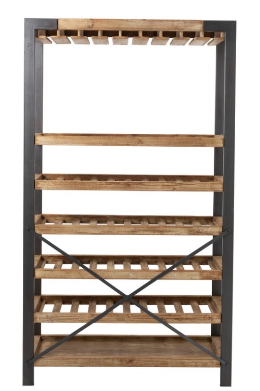 J-Line wine rack 50 bottles + glasses - wood/metal - nbaturel