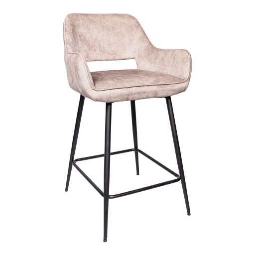 Fal LOW Khaki Velvet Barkruk | Zwarte Metalen Poten 54x94x60 cm