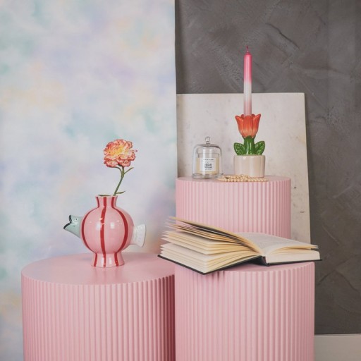 Vase - Fish- Dolomite -Pink/Mint/Red -21.5x13x17cm