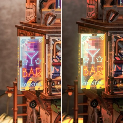 Tone-Cheer DIY 3D Houten Puzzel Desk Bin, Punk Bar, TQ183,15x14x25cm