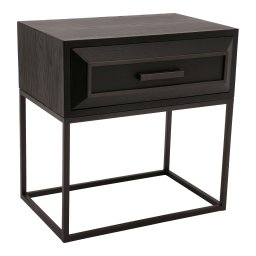 Lixly Black Wood Iron Frame Bedside Cabinet