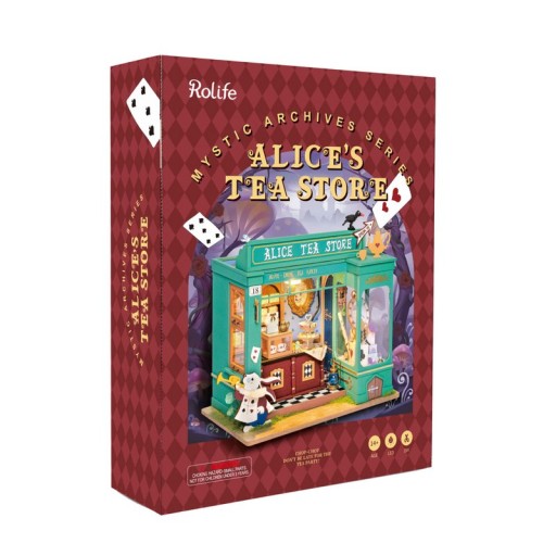 DIY House Alice's Tea Store with LED lighting, Robotime, DG156, 20x14x22cm