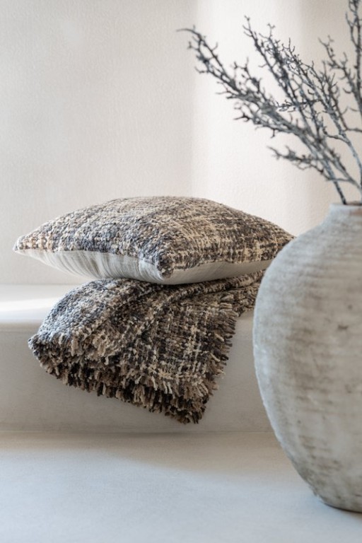 J-Line Plaid tweed - cotton - brown/beige - 180 x 130 cm