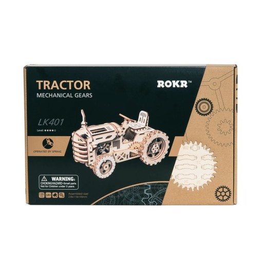 Wooden Puzzle 3D Tractor, Robotime, LK401, 23.8x11.8x14cm.