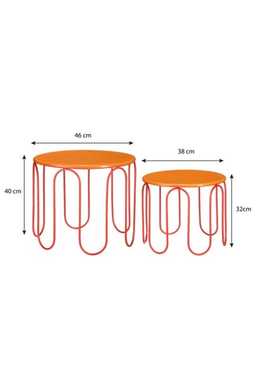 Dione side table - Set of 2 - H40 x Ø46 cm - Metal - Orange