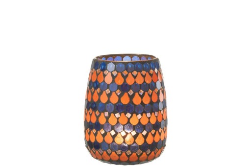 J-Line Lantern Mosaic Drop | Kaarshouder Glas Blauw | Medium Ø12,5 x H16 cm