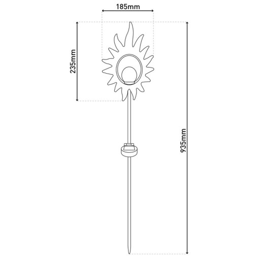 LED solar skewer "Sun" 93.5 cm, for outside, metal and glass earth skewer in black, with integrated LED