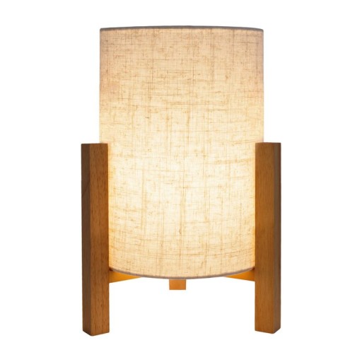 Tischleuchte "MATILDA" klassische Tischlampe mit natürlicher Ausstrahlung durch Holz und Stoffschirm, E27 Fassung, 32 cm hoch