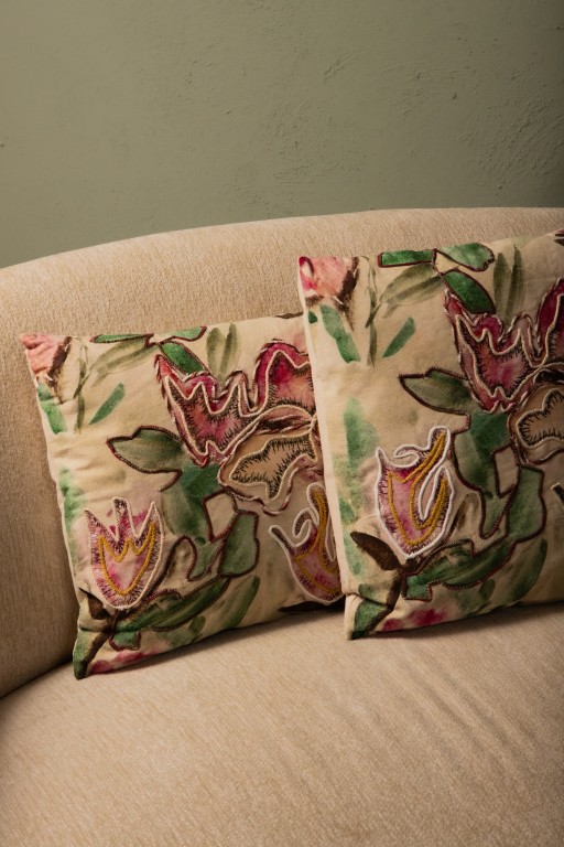 Ayumi Pink Square Cotton Cushion Abstract