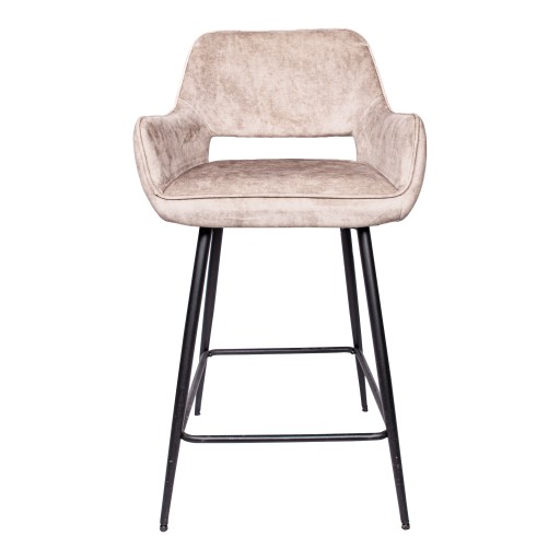 Fal LOW Velvet Khaki Bar Stool Black Metal Leg KD