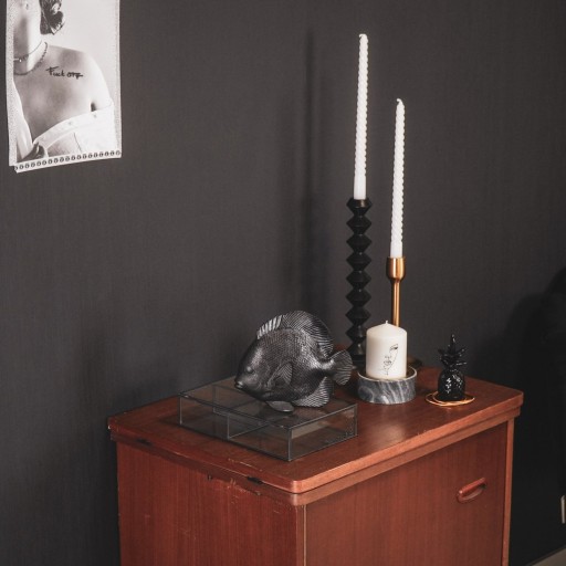 Ornament - Platte Vis - Polyresin - Zwart - 19,5x10,5x16cm