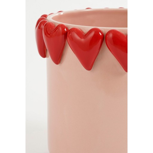 Bloempot met Hartjes - H18 x Ø21 cm - Dolomiet - Roze, Rood
