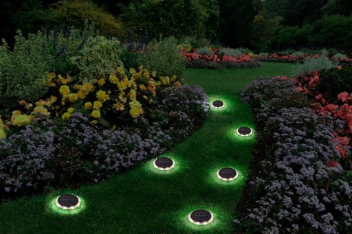 6 Set Solar-Boden-Sprießleucht Ø approx. 11.2 cm, black plastic, twilight sensor, for entrance, terrace and paths