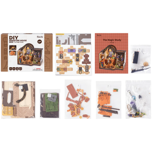 DIY Huisje the Magic Study with LED lighting, Robotime, DG166, 21x13x19cm