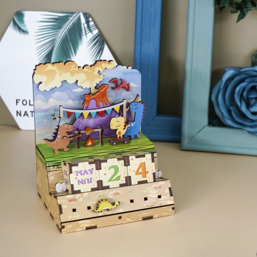 DIY Houten Puzzel Kalender, Jurassic Party, Tone-Cheer, TQ012, 10,5x8,9x15,5cm
