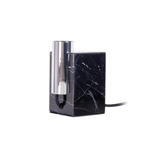 Marmortischleuchte "GEMMA" 16 cm hoch, aus Marmor und edelstahlfarbenem Metall, E27-Fassung, Beleuchtung für Esszimmer, Wohnzimmer, Diele oder Büro