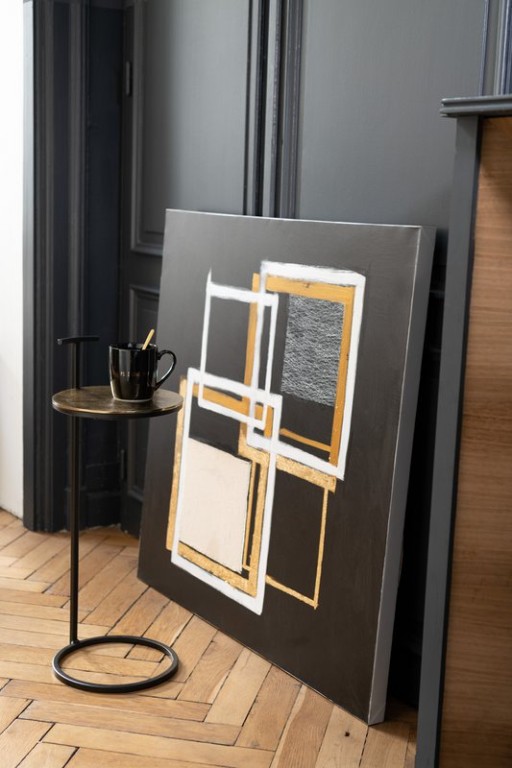 J-Line Painting Square Canvas/Wood Black/Gold