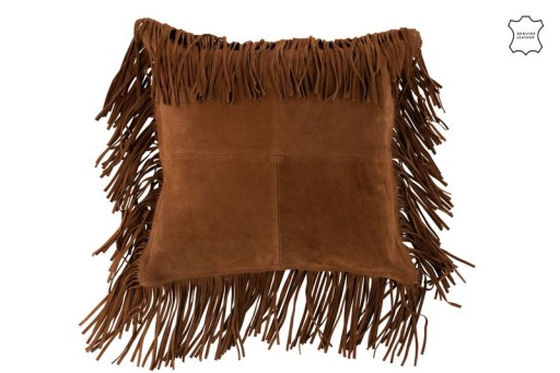 J-Line cushion Fringes Square - leather - cognac