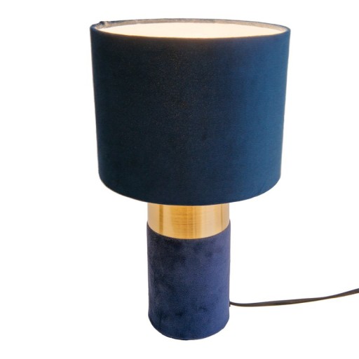 Tischleuchte "BORDO" 32cm hoch aus Metall und Velours in Gold und Blau, mit E14-Fassung, Lampe für Esszimmer, Wohnzimmer, Diele oder Büro