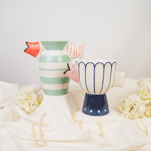 Vaas - visdolomiet -BLUE/WIT/PINK -21X13.5X18CM