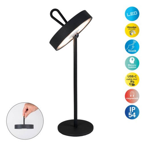 LED battery table lamp magnetically "Ella" for outside and inside, made of metal and plastic in black, 35 cm high