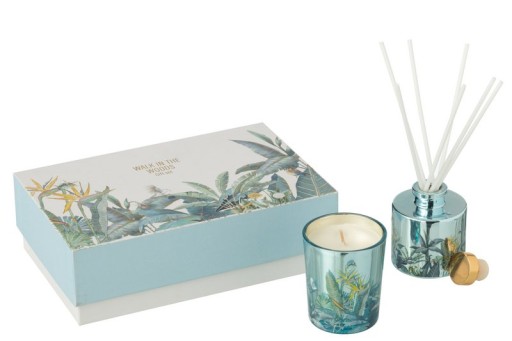 J-Line Gift Set Scented Candle + Fragrance Oil Walk In The Woods Blue