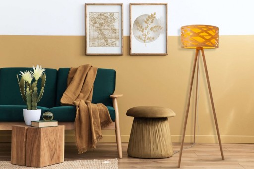 Standing lamp "Finja" made of natural-colored plastic/Holzimitation, with E27 version Lighting for living room, dining room or office, 148 cm high