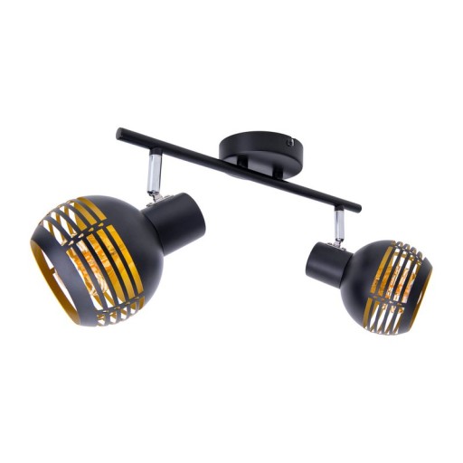 2-seater wall and ceiling light spot "Casco" made of metal in black, and gold, with E27 socket, 36 x 12 x 15 cm. Stylish lighting for living room, dining room or kitchen.